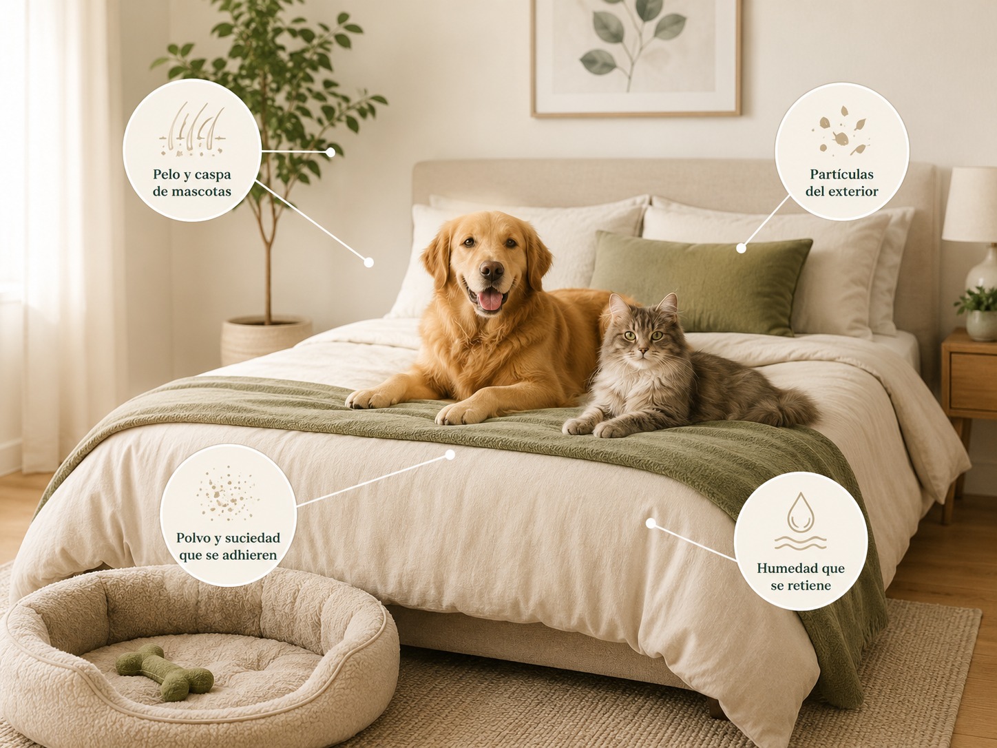 Mascotas en la cama y residuos textiles del hogar